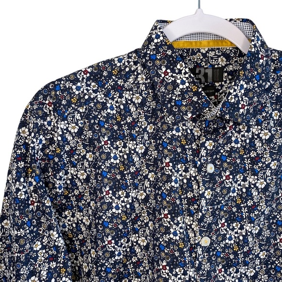 men's LE 31 navy floral button down shirt large - Picture 3 of 9